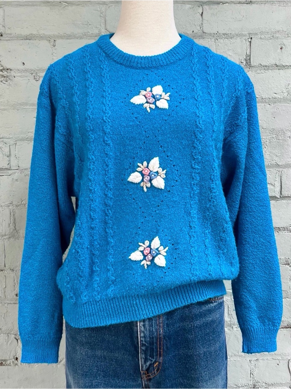 Vintage Sweater with Floral Embroidery Accents
